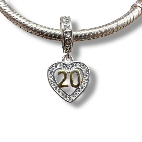 20th Birthday Anniversary S925 Sterling Silver Pandora Moments Compatible Charm - Picture 1 of 12